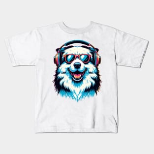 Smiling Pyrenean Shepherd DJ in Colorful Japanese Art Kids T-Shirt